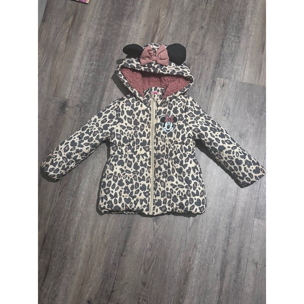 Disney Toddler Girls Minnie Mouse Leopard Print Puffer Jacket 4T Pink Leopard